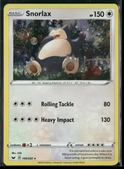 Snorlax 140/202 Rare Sword & Shield Pokemon Swirl Cosmos Holo Lightly Played - Image 1
