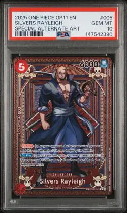 2025 ONE PIECE OP11 #005 FIST OF DIVINE SPEED SILVERS RAYLEIGH SP ALT ART PSA 10 - Image 1