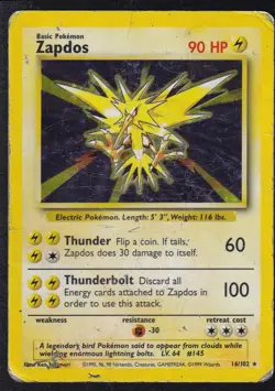 Pokemon Zapdos 16/102 Holo Holo Rare Base Set Unlimited - Image 1