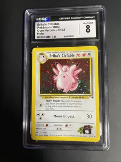 Erika's Clefable 003/132 Gym Heroes Holo Graded Pokemon Card CGC 8 - Image 1