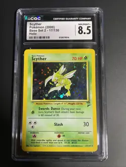 Pokemon TCG Scyther Holo Rare Card 17/130 WOTC Base Set 2 CGC 8.5 - Image 1