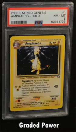 Pokemon Neo Genesis Unlimited Ampharos PSA 8 Holo (1739) 1/111 - Image 1