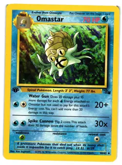 Pokemon TCG Omastar Fossil 40/62 Regular 1st Edition Uncommon VLP - Image 1