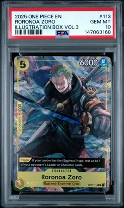 2025 ONE PIECE ILLUSTRATION BOX VOL 3 PROMO #113 RORONOA ZORO PSA 10 GEM MINT - Image 1