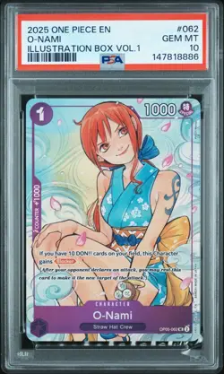 2025 ONE PIECE #062 ILLUSTRATION BOX VOL 1 PROMO O-NAMI PSA 10 GEM MINT - Image 1