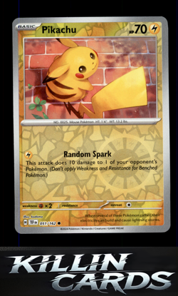 Reverse Holofoil Pikachu 051/162 Pokemon Common SV05: Temporal Forces Card NM - Image 1