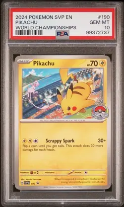 2024 Pokemon SVP EN-SV Black Star Promo Pikachu #190 World Championships PSA 10 - Image 1