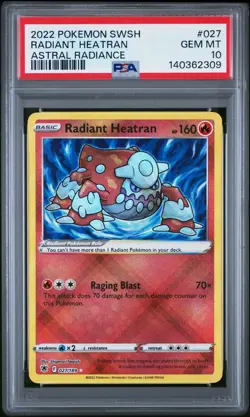 PSA 10 Radiant Heatran Holo Rare ASTRAL RADIANCE 027/189 Graded Pokemon Card - Image 1