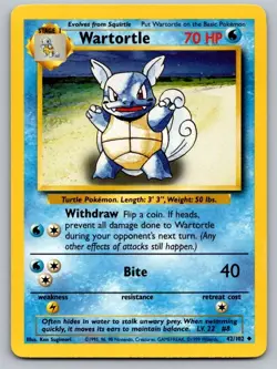 Wartortle 42/102 Uncommon Base Set Unlimited Pokemon Lightly Played - Image 1