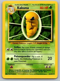 Kakuna 33/102 Uncommon Base Set Unlimited Pokemon Lightly Played - Image 1