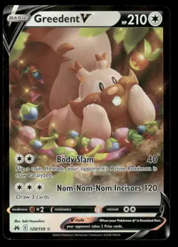 Pokemon Cards Greedent V 120/159 Crown Zenith Holo Rare V NM *3 - Image 1