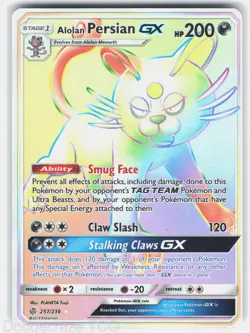 Alolan Persian GX 257/236 Rainbow Rare Cosmic Eclipse Pokemon NM - Image 1