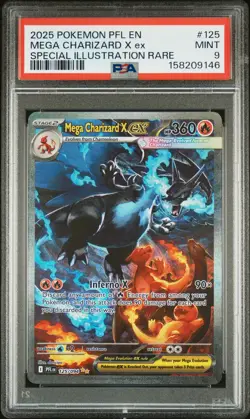 2025 POKEMON PFL EN-PHANTASMAL FLAMES #125 MEGA CHARIZARD X EX PSA 9 - Image 1