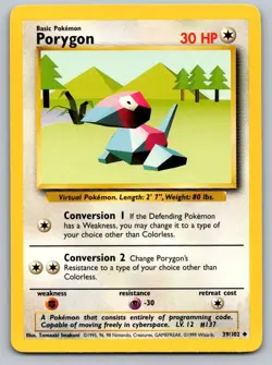 Porygon 39/102 Uncommon Base Set Unlimited Pokemon Lightly Played - Image 1