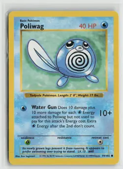 Poliwag 59/102 Common Base Set Shadowless Pokemon NM - Image 1