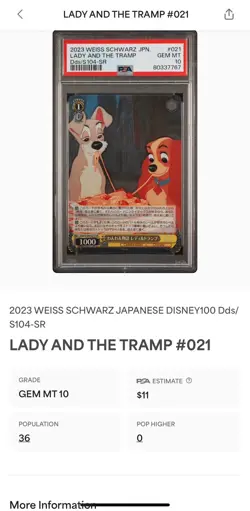 PSA 10 2023 Weiss Schwarz Japanese Disney100 Lady And The Tramp Dds/s104-sr 021 - Image 4