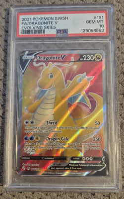 Pokemon Dragonite V Full Art Ultra Rare Holo Evolving Skies #191 PSA 10 - Image 1