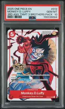 2025 ONE PIECE #012 MONKEY D. LUFFY PSA 10 3rd Anniversary TOURNAMENT English - Image 1