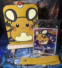 Dedenne Collectible Silicone Keychain with Chinese Exclusive Promo Full Art Card - Image 1