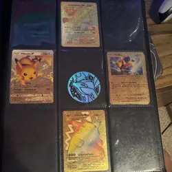 Pokemon TCG Pikachu & Charizard Gold Holo Card Lot - GX, Vmax, Binder Pages - Image 2