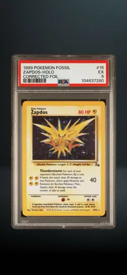 PSA 5 1999 Pokemon Fossil Zapdos 15/62 Holo Rare Corrected Foil EN - Image 1