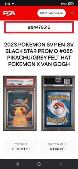 2023 Pokemon Pikachu Van Gogh Grey Felt Hat Promo SVP EN 85 PSA 10 - Image 3