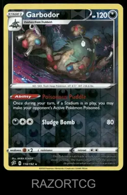 GARBODOR 118/192 R REBEL CLASH POKEMON REVERSE HOLO NM/M - Image 1