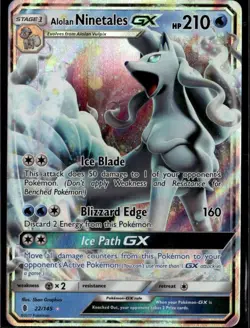 Alolan Ninetales GX Ultra Rare SM Guardians Rising 22/145 Water Holofoil Pokemon - Image 1