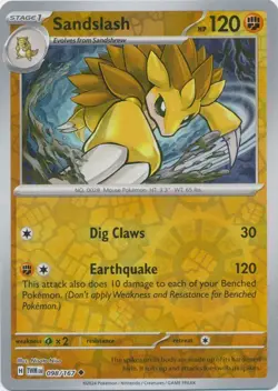 Sandslash 098/167 Reverse Holo Twilight Masquerade Pokemon Card NM - Image 1