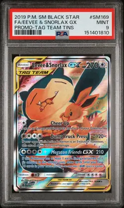2019 Pokemon SM Black Star Promos SM169 Eevee & Snorlax GX PSA 9 151401810 - Image 1