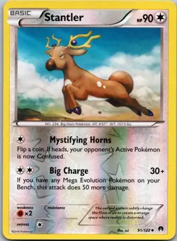 POKEMON STANTLER 91/122 UNCOMMON REVERSE HOLO BREAKPOINT NM/M - Image 1