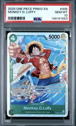 2025 One Piece Monkey D. Luffy PRB02-005 Premium Booster PSA 10 Gem Mint Low Pop - Image 1