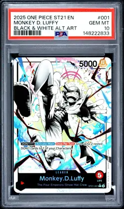 ONE PIECE 2025 MONKEY D. LUFFY BLACK & WHITE ALT ART ST21 EN #001 GEM MT PSA 10 - Image 1