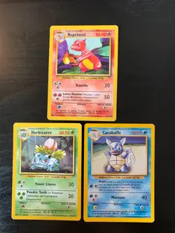 Lot 3 Cartes Pokemon Starters Reptincel Carabaffe Herbizarre Set de Base /102 FR - Image 1