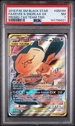 2019 Pokemon Sm Black Star Promo TAG TEAM Eevee & Snorlax Gx #SM169 PSA 7 NM - Image 1