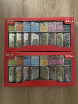 Pokemon Prismatic Evolutions 8 Mini-Tins w Promo Cards Costco 2 Pack IN-HAND - Image 1