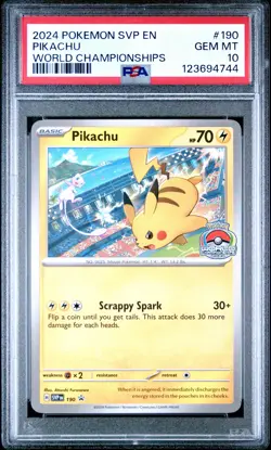 2024 POKEMON SVP EN-SV BLACK STAR PROMO WORLD CHAMPIONSHIPS #190 PIKACHU PSA 10 - Image 1