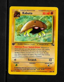 Pokemon Card Kabuto # 50/62- 30HP- Stage 1- 1999- 1st Edition- NM - Image 1