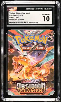 CGC 10 GEM MINT Charizard S&V Obsidian Flames Trainer Tips Full Art Pokemon 2023 - Image 1