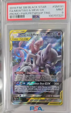 2019 POKEMON SM BLACK STAR PROMO #SM191 FULL ART/MEWTWO & MEW GX PSA 9! - Image 1