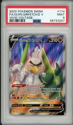 2020 Pokemon SWSH Vivid Voltage Galarian Sirfetch'd V Full Art #174 PSA 9 - Image 1