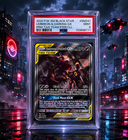 UMBREON & DARKRAI GX SM241 BLACK STAR PROMO HOLO-2020 POKEMONC TAG TEAM-PSA 9 - Image 1