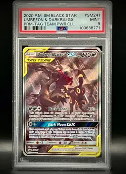 UMBREON & DARKRAI GX SM241 BLACK STAR PROMO HOLO-2020 POKEMONC TAG TEAM-PSA 9 - Image 2