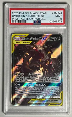 UMBREON & DARKRAI GX SM241 BLACK STAR PROMO HOLO-2020 POKEMONC TAG TEAM-PSA 9 - Image 4