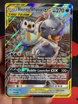 Blastoise & Piplup GX 38/236 Pokemon TCG Card Tag Team From Cosmic Eclipse NM - Image 1