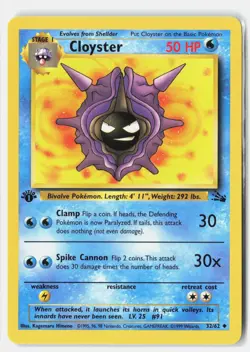Cloyster 32/62 Uncommon Fossil Pokemon 1st Edition LP Kagemaru Himeno - Image 1