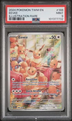 2024 Pokemon Twm En-Twilight Masquerade #188 Eevee Illustration Rare PSA 9 - Image 1