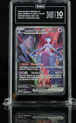 Pokemon Team Rocket's Mewtwo ex 231/182 Sv10 SIR Holo English TAG Graded - Image 1