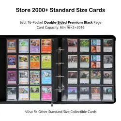 2000 Trading Card Binder, 16 Pocket D-Ring Card Binder Fit 2016 Cards - Large - Image 2