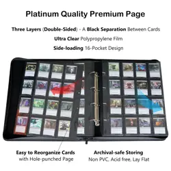 2000 Trading Card Binder, 16 Pocket D-Ring Card Binder Fit 2016 Cards - Large - Image 3